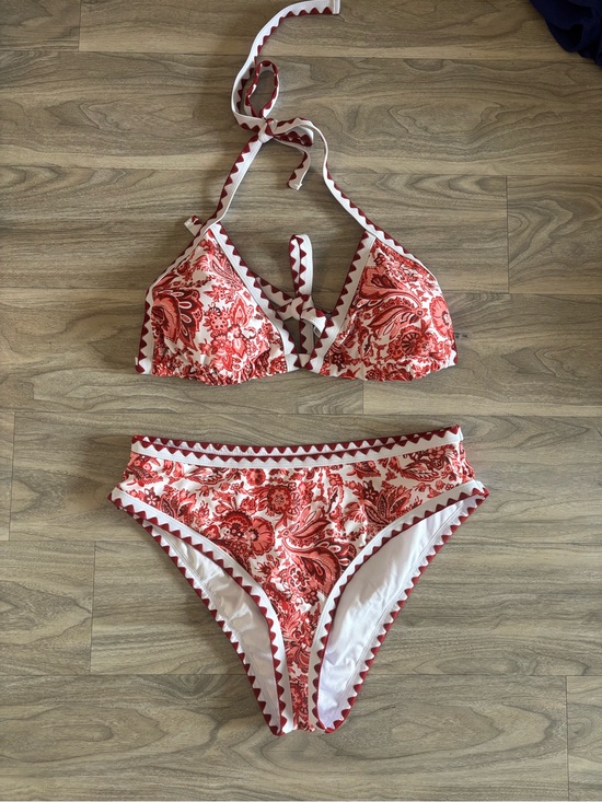 Zaful Other - Zaful Red and White Paisley Triangle Bikini Set